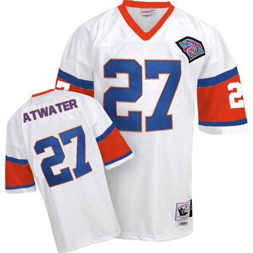 Mitchell And Ness Denver Broncos #27 Steve Atwater White With 75TH Patch Authentic Throwback NFL Jersey