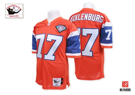 Mitchell And Ness Denver Broncos #77 Karl Mecklenburg Orange With 75TH Patch Authentic Throwback NFL Jersey