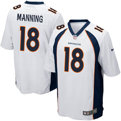 Men's Nike Denver Broncos #18 Peyton Manning Game White NFL Jersey