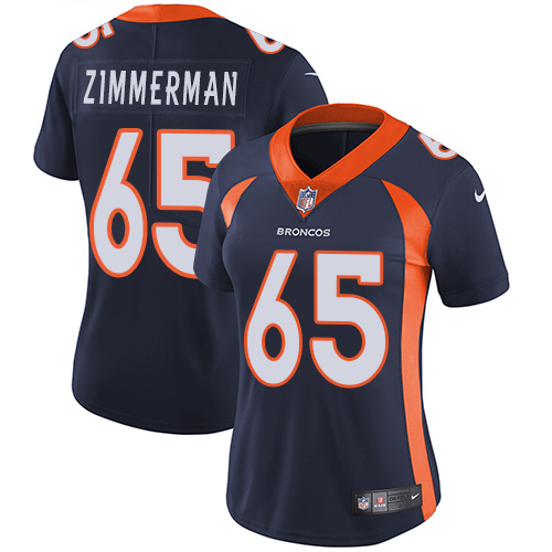 Women's Nike Denver Broncos #65 Gary Zimmerman Navy Blue Alternate Vapor Untouchable Limited Player NFL Jersey