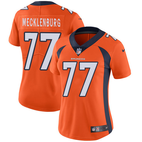 Women's Nike Denver Broncos #77 Karl Mecklenburg Orange Team Color Vapor Untouchable Elite Player NFL Jersey