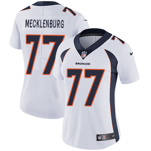 Women's Nike Denver Broncos #77 Karl Mecklenburg White Vapor Untouchable Limited Player NFL Jersey