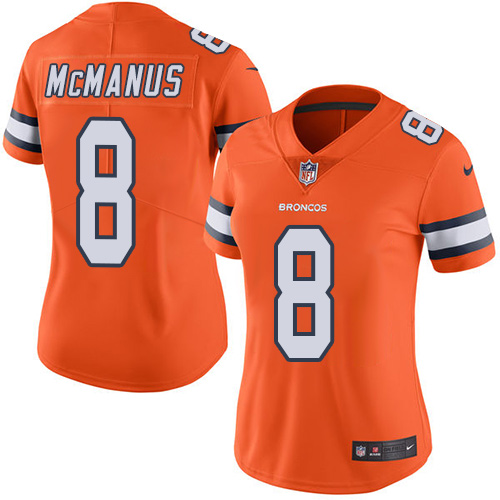 Women's Nike Denver Broncos #8 Brandon McManus Limited Orange Rush Vapor Untouchable NFL Jersey
