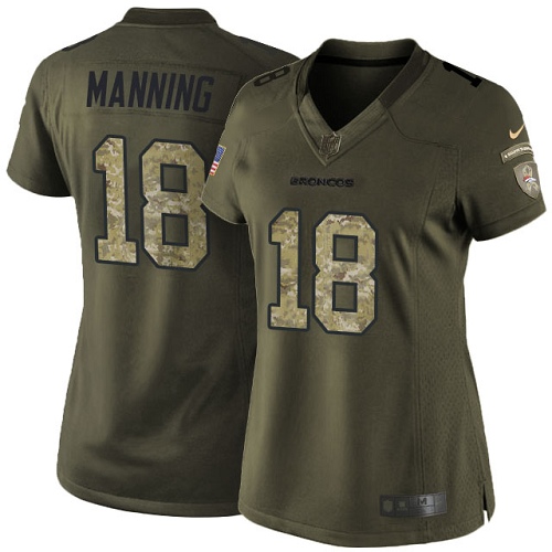 Women's Nike Denver Broncos #18 Peyton Manning Elite Green Salute to Service NFL Jersey