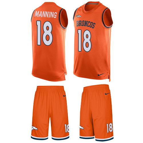 Men's Nike Denver Broncos #18 Peyton Manning Limited Orange Tank Top Suit NFL Jersey