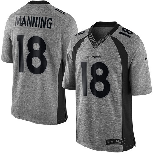 Men's Nike Denver Broncos #18 Peyton Manning Limited Gray Gridiron NFL Jersey