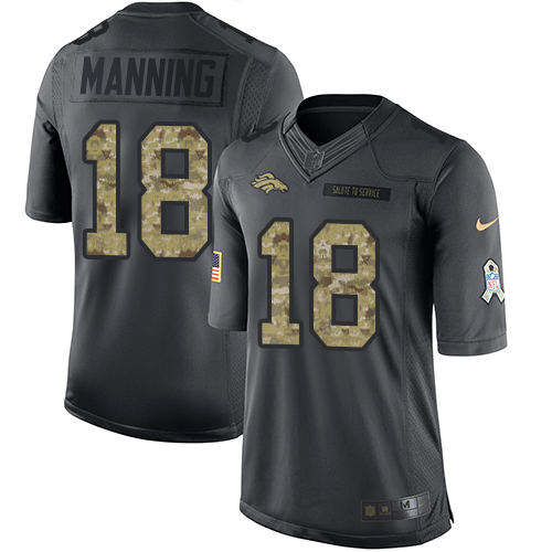 Men's Nike Denver Broncos #18 Peyton Manning Limited Black 2016 Salute to Service NFL Jersey