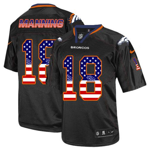 Men's Nike Denver Broncos #18 Peyton Manning Elite Black USA Flag Fashion NFL Jersey