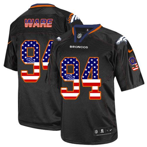 Men's Nike Denver Broncos #94 DeMarcus Ware Elite Black USA Flag Fashion NFL Jersey