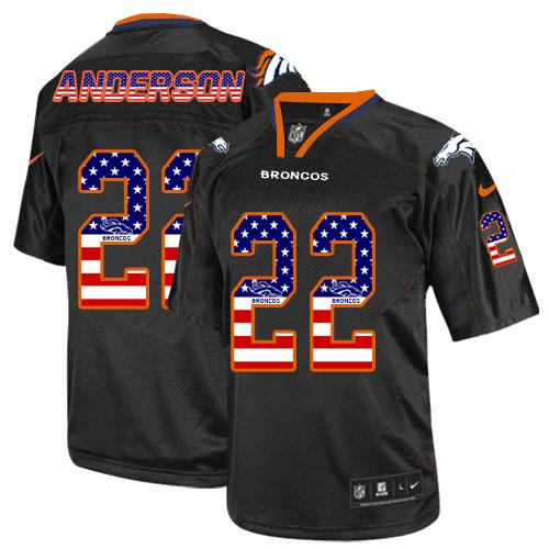 Men's Nike Denver Broncos #22 C.J. Anderson Elite Black USA Flag Fashion NFL Jersey