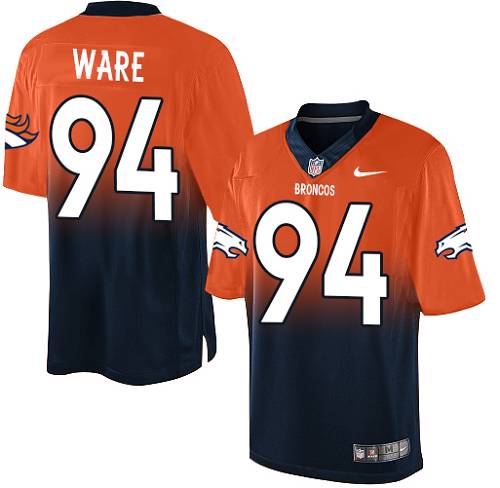 Men's Nike Denver Broncos #94 DeMarcus Ware Elite Orange/Navy Fadeaway NFL Jersey