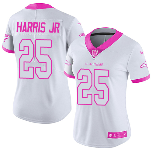 Women's Nike Denver Broncos #25 Chris Harris Jr Limited White/Pink Rush Fashion NFL Jersey