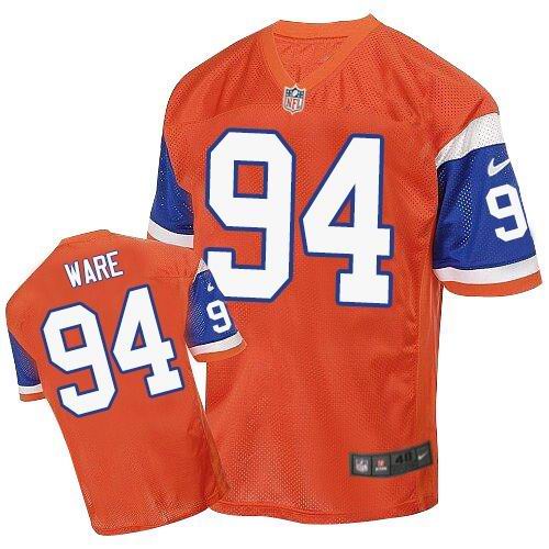 Men's Nike Denver Broncos #94 DeMarcus Ware Elite Orange Throwback NFL Jersey