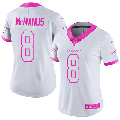 Women's Nike Denver Broncos #8 Brandon McManus Limited White/Pink Rush Fashion NFL Jersey