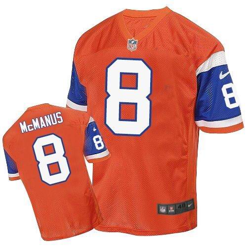 Men's Nike Denver Broncos #8 Brandon McManus Elite Orange Throwback NFL Jersey