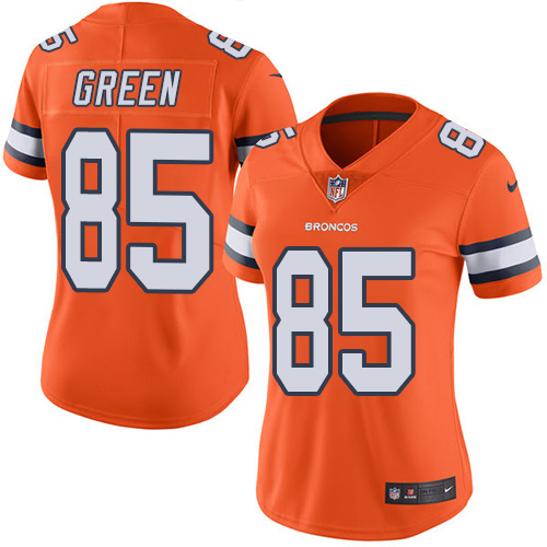 Women's Nike Denver Broncos #85 Virgil Green Elite Orange Rush Vapor Untouchable NFL Jersey