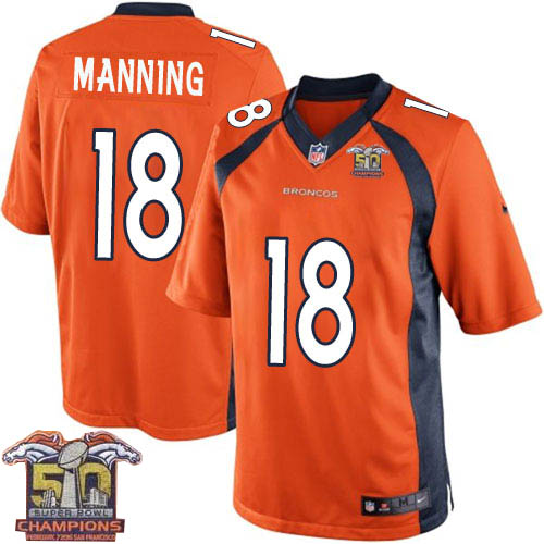 Youth Nike Denver Broncos #18 Peyton Manning Elite Orange Team Color Super Bowl 50 Champions NFL Jersey