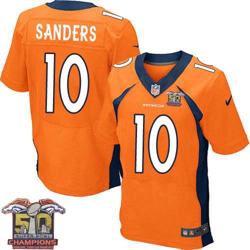Men's Nike Denver Broncos #10 Emmanuel Sanders Elite Orange Team Color Super Bowl 50 Champions NFL Jersey