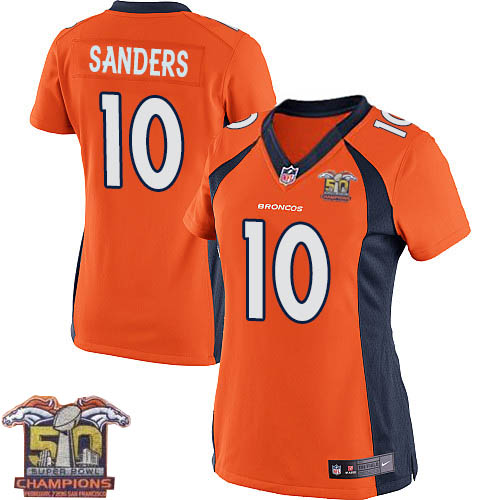 Women's Nike Denver Broncos #10 Emmanuel Sanders Elite Orange Team Color Super Bowl 50 Champions NFL Jersey