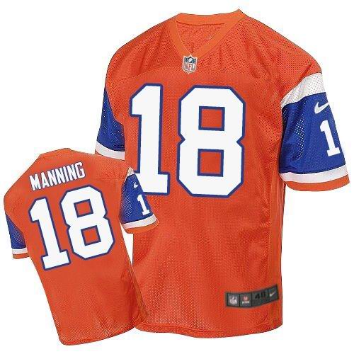 Men's Nike Denver Broncos #18 Peyton Manning Elite Orange Throwback NFL Jersey