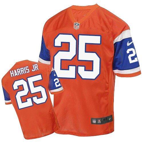 Men's Nike Denver Broncos #25 Chris Harris Jr Elite Orange Throwback NFL Jersey