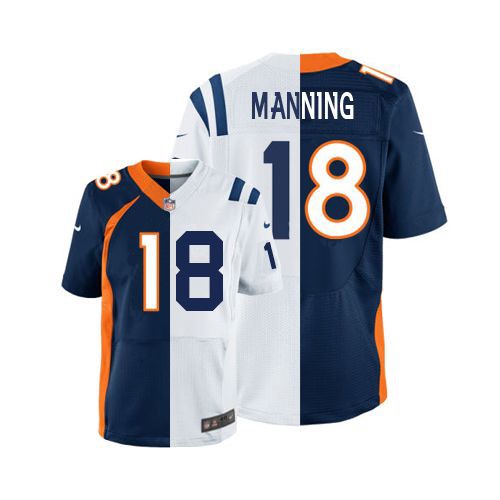 Men's Nike Denver Broncos #18 Peyton Manning Elite Orange/Royal Blue Split Fashion NFL Jersey