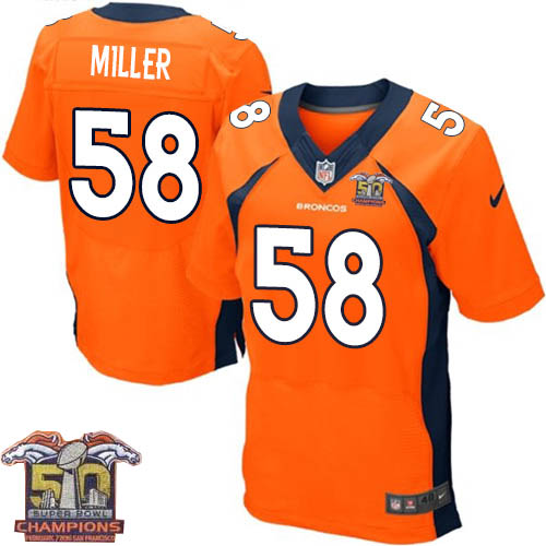 Men's Nike Denver Broncos #58 Von Miller Elite Orange Team Color Super Bowl 50 Champions NFL Jersey