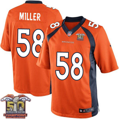Youth Nike Denver Broncos #58 Von Miller Elite Orange Team Color Super Bowl 50 Champions NFL Jersey