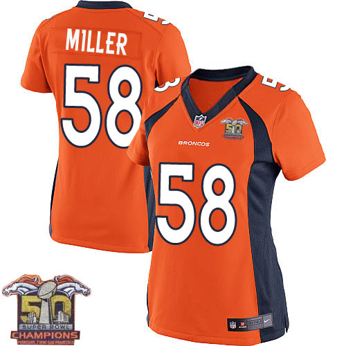 Women's Nike Denver Broncos #58 Von Miller Elite Orange Team Color Super Bowl 50 Champions NFL Jersey
