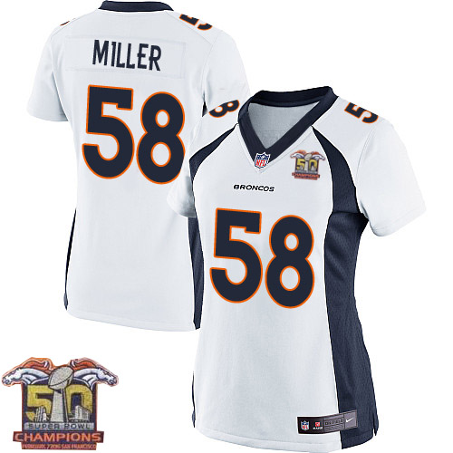 Women's Nike Denver Broncos #58 Von Miller Elite White Super Bowl 50 Champions NFL Jersey
