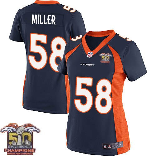 Women's Nike Denver Broncos #58 Von Miller Elite Navy Blue Alternate Super Bowl 50 Champions NFL Jersey
