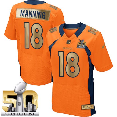 Men's Nike Denver Broncos #18 Peyton Manning Elite Orange Super Bowl 50 Collection NFL Jersey