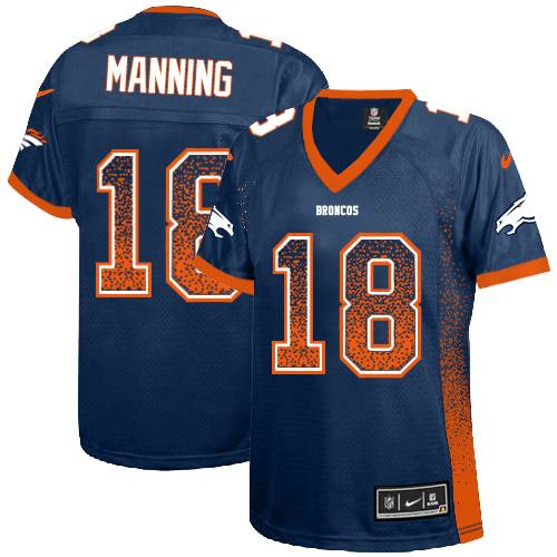 Women's Nike Denver Broncos #18 Peyton Manning Elite Navy Blue Drift Fashion NFL Jersey