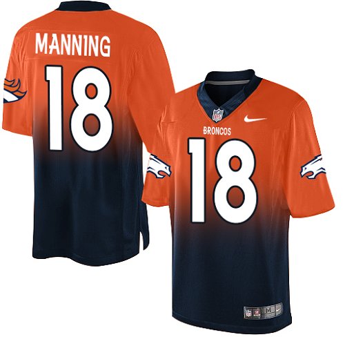 Men's Nike Denver Broncos #18 Peyton Manning Elite Orange/Navy Fadeaway NFL Jersey