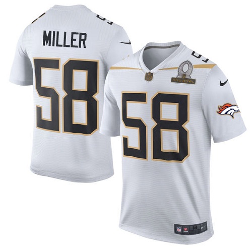 Men's Nike Denver Broncos #58 Von Miller Elite White Team Rice 2016 Pro Bowl NFL Jersey