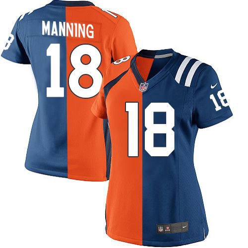 Women's Nike Denver Broncos #18 Peyton Manning Limited Navy Blue/White Split Fashion NFL Jersey