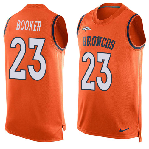 Men's Nike Denver Broncos #23 Devontae Booker Limited Orange Player Name & Number Tank Top NFL Jersey