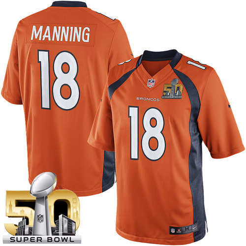 Men's Nike Denver Broncos #18 Peyton Manning Limited Orange Team Color Super Bowl 50 Bound NFL Jersey