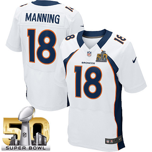 Men's Nike Denver Broncos #18 Peyton Manning Elite White Super Bowl 50 Bound NFL Jersey