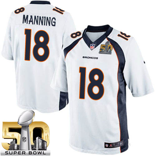 Men's Nike Denver Broncos #18 Peyton Manning Limited White Super Bowl 50 Bound NFL Jersey