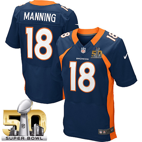 Men's Nike Denver Broncos #18 Peyton Manning Elite Navy Blue Alternate Super Bowl 50 Bound NFL Jersey