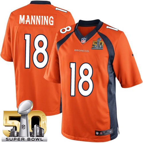 Youth Nike Denver Broncos #18 Peyton Manning Limited Orange Team Color Super Bowl 50 Bound NFL Jersey