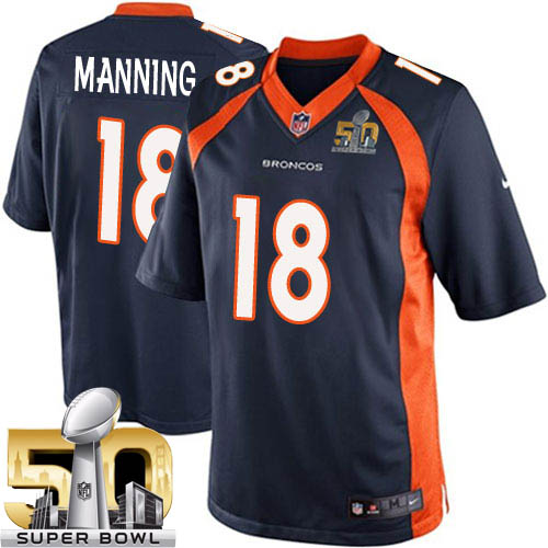 Youth Nike Denver Broncos #18 Peyton Manning Elite Navy Blue Alternate Super Bowl 50 Bound NFL Jersey