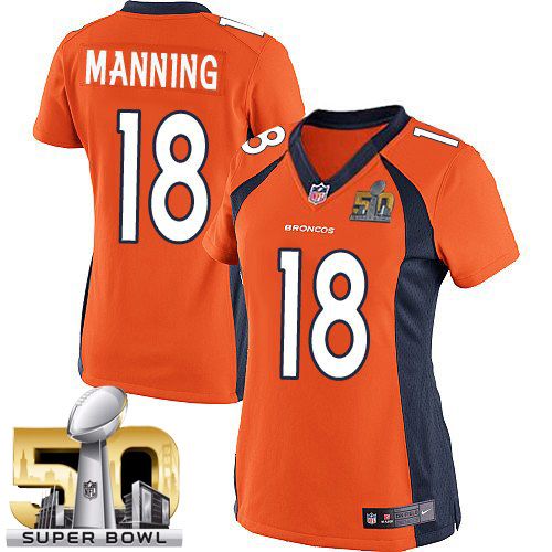 Women's Nike Denver Broncos #18 Peyton Manning Limited Orange Team Color Super Bowl 50 Bound NFL Jersey