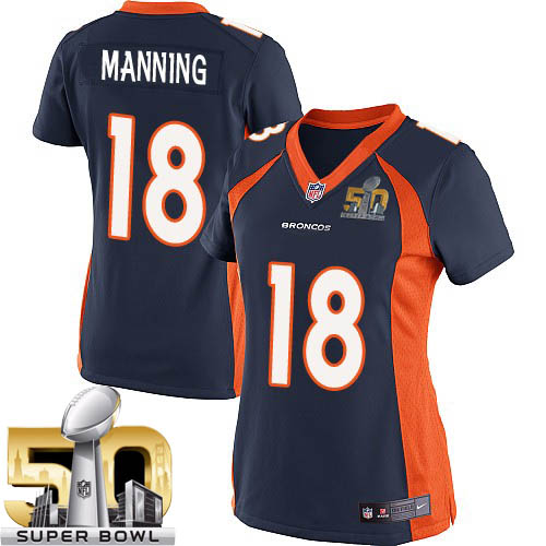 Women's Nike Denver Broncos #18 Peyton Manning Limited Navy Blue Alternate Super Bowl 50 Bound NFL Jersey