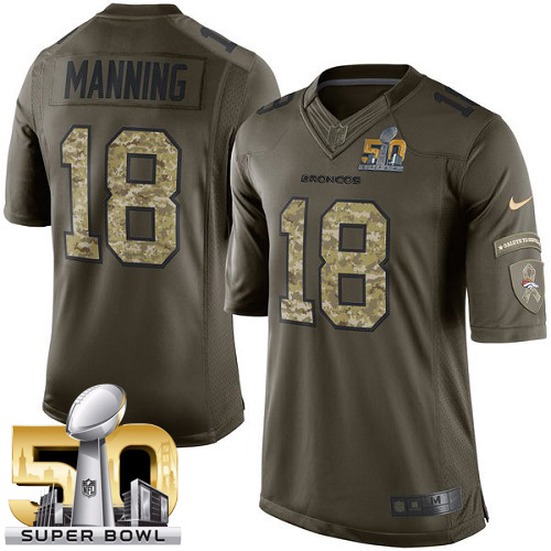 Men's Nike Denver Broncos #18 Peyton Manning Elite Green Salute to Service Super Bowl 50 Bound NFL Jersey