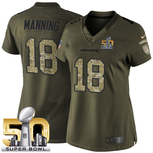 Women's Nike Denver Broncos #18 Peyton Manning Elite Green Salute to Service Super Bowl 50 Bound NFL Jersey