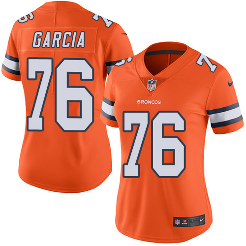 Women's Nike Denver Broncos #76 Max Garcia Elite Orange Rush Vapor Untouchable NFL Jersey