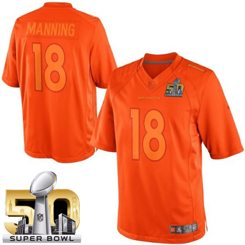 Men's Nike Denver Broncos #18 Peyton Manning Orange Drenched Limited Super Bowl 50 Bound NFL Jersey