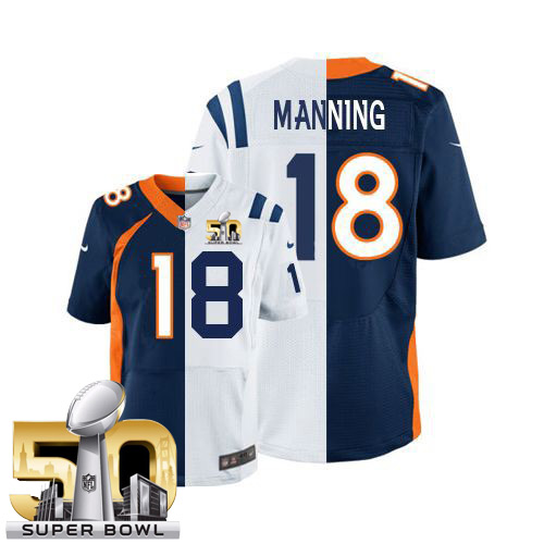 Men's Nike Denver Broncos #18 Peyton Manning Elite Orange/Royal Blue Split Fashion Super Bowl 50 Bound NFL Jersey